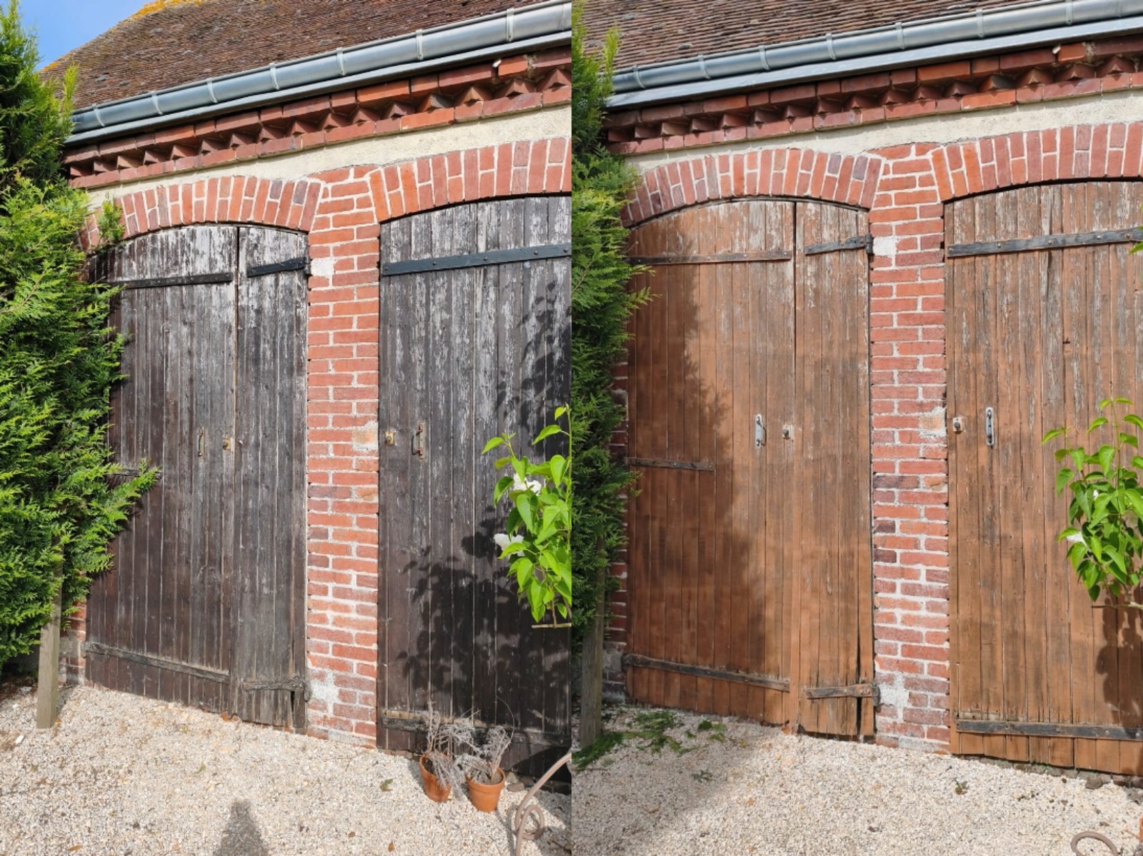 Ancienne porte de garage bois — décapage laser